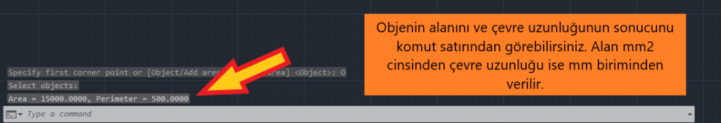 Autocad parçanın alanını ve çevre uzunluğunu görme