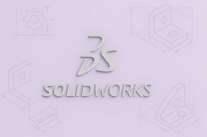SolidWorks ile 3D tasarım ve CAD çizimlerini temsil eden modern görsel