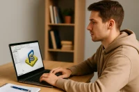 Bilgisayarında SolidWorks öğrenci sürümünü kullanarak 3D modelleme yapan öğrenci