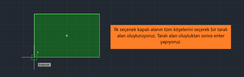 Autocad noktalar ile alan oluşturarak alan ölçme işlemi
