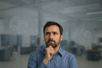 CAD programları nedir konulu makale için düşünen mühendis illüstrasyonu, arka planda teknik çizimler