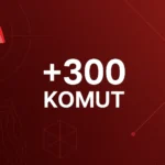 AutoCAD komutlarını temsil eden kırmızı ve siyah tonlarda teknik çizim arka planı. Köşede AutoCAD logosu ve +300 komut ibaresi yer alan modern, profesyonel konsept görseli.