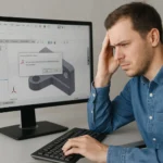 SolidWorks ayarlarını sıfırlama işlemi yapan mühendis, bilgisayar ekranında 3D modelleme arayüzü üzerinde çalışıyor. SolidWorks programında ayar sıfırlama ekranı açık, modern ofis ortamı.