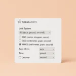 SolidWorks birim ayarları rehberi için hazırlanmış minimalist öne çıkan görsel. Şeftali tonlarında arka plan, modern tasarım ve sade arayüz ile SolidWorks’te ölçü birimi değiştirme konusunu yansıtır.