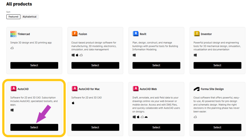 Autocad öğrenci lisansı başvururken uygulamayı seçme