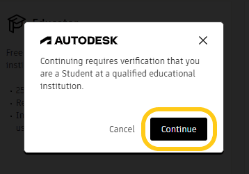 Autocad öğrenci sürümünü alırken doğrulama uyarısı veren görsel